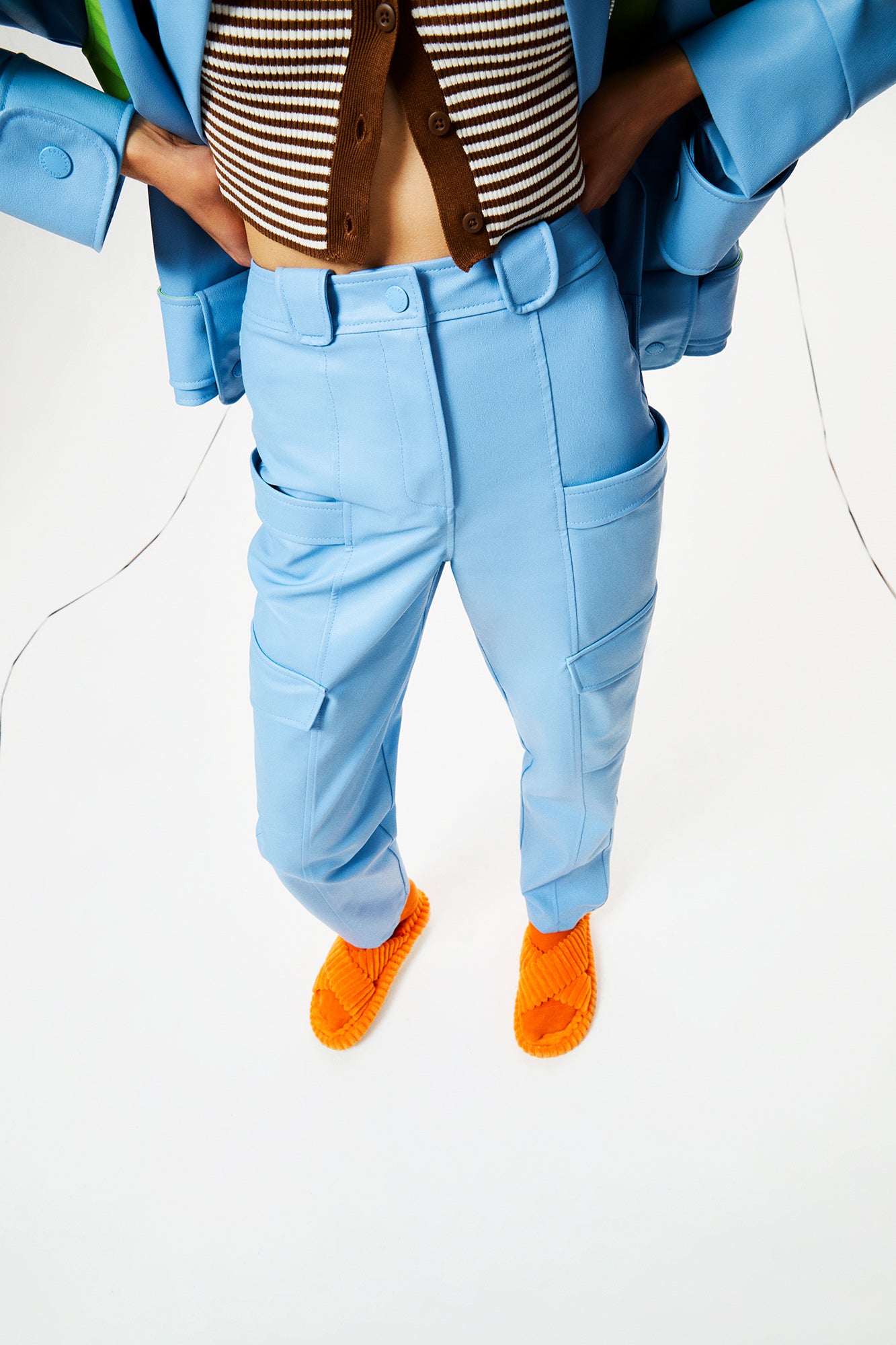 Blue Leather Cargo Pants